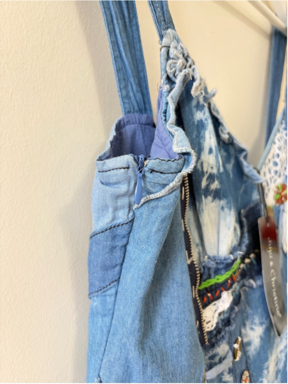 JUJU & CHRISTINE Patchwork Boho Denim Dress size L - Picture 6 of 12